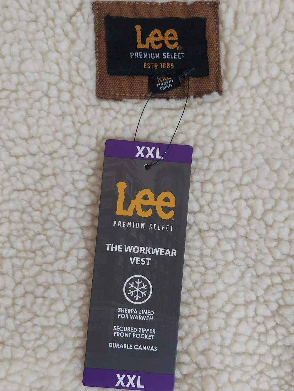 NWT Lee Men's 2X Tan Faux-Sherpa-Lined Workwear Vest Durable Canvas